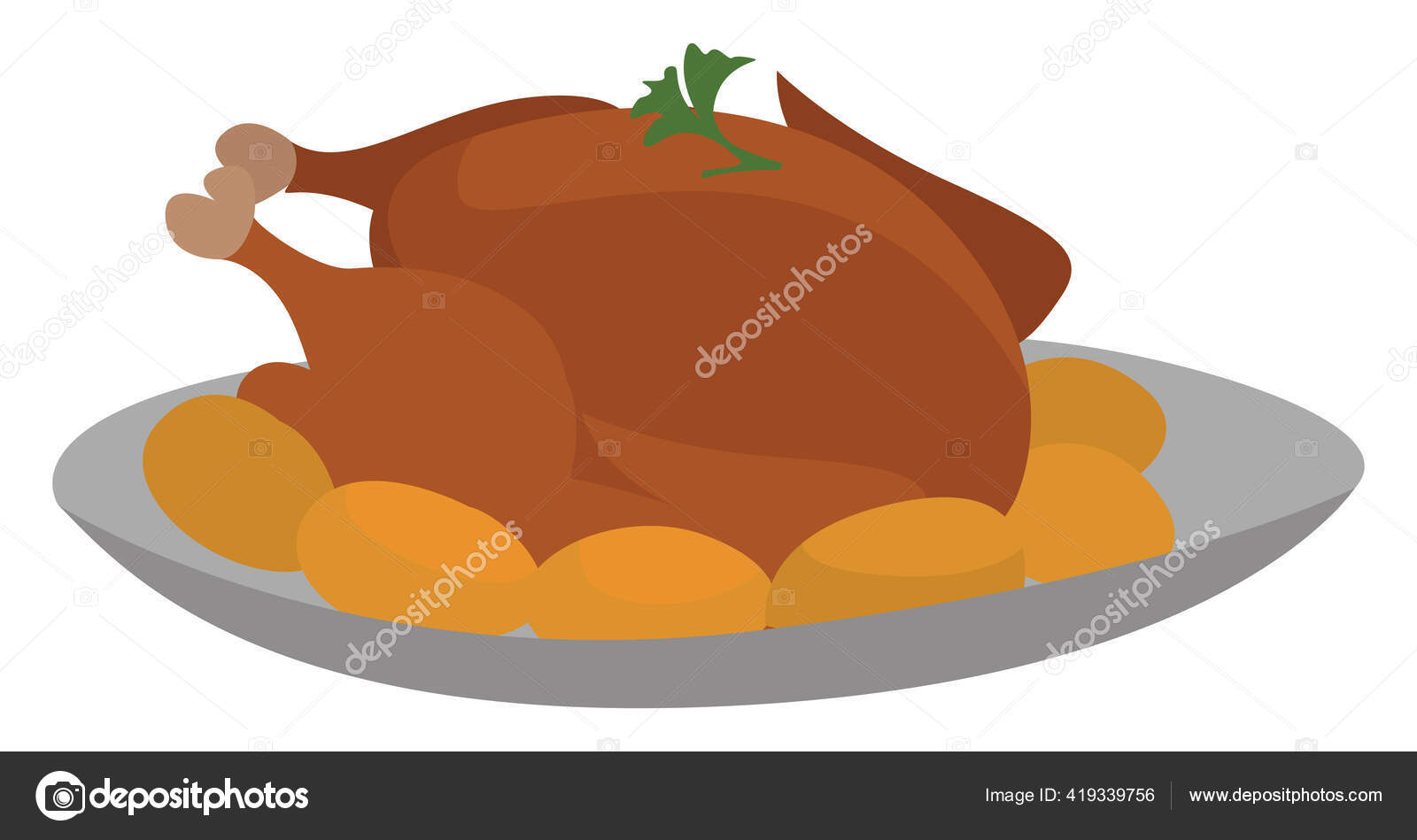 Festive Dinner Plate Illustration Vector White Background Stock Vector