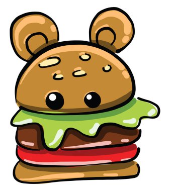 Kulaklı hamburger, illüstrasyon, beyaz arkaplanda vektör