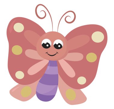 Şirin pembe kelebek, illüstrasyon, beyaz arka planda vektör.