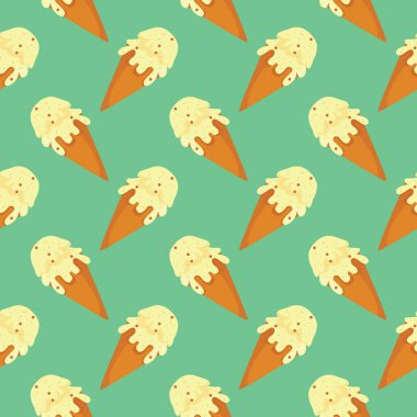 Külahta dondurma, yeşil arka planda pürüzsüz desen..