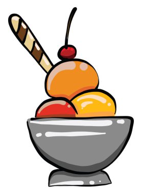 Kirazlı dondurma, illüstrasyon, beyaz arkaplanda vektör