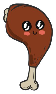 Yüzü olan tavuk budu, çizim, beyaz arka planda vektör.