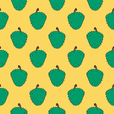 Yeşil Durian, sarı arka planda pürüzsüz desen.