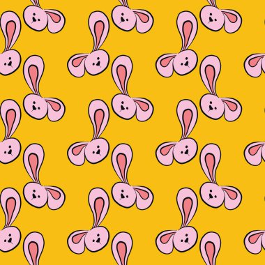 Uzun kulaklı tavşan kafası, sarı arka planda pürüzsüz desen.
