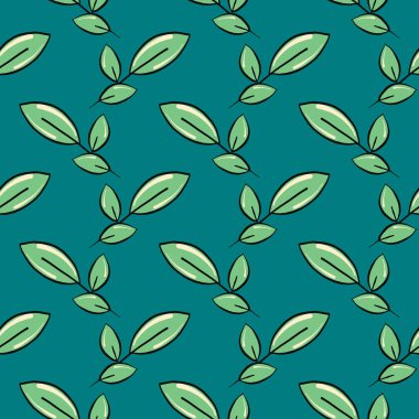 Yeşil yapraklar, koyu yeşil arka planda pürüzsüz desen.