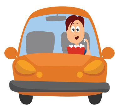 Turuncu arabadaki kişi, illüstrasyon, beyaz arkaplanda vektör