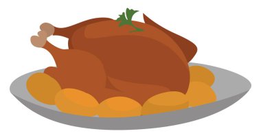 Tabaktaki şenlikli yemek, illüstrasyon, beyaz arka plandaki vektör