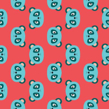 Mavi panda, kırmızı arka planda kusursuz desen..