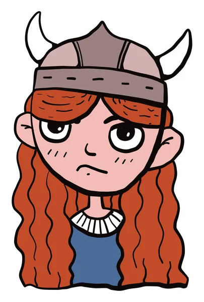 Menina Viking Irritado Ilustração Vetor Fundo Branco — Vetor de Stock