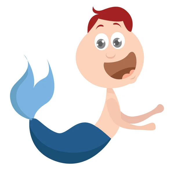 Merman Com Cauda Azul Ilustração Vetor Sobre Fundo Branco —  Vetores de Stock