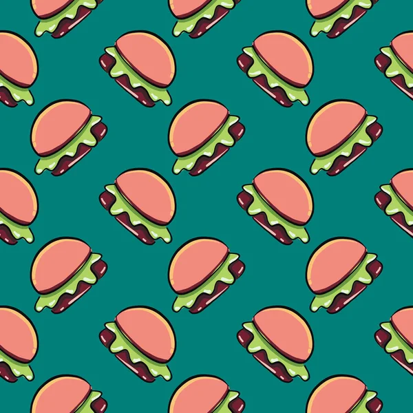 Petits Hamburgers Motif Sans Couture Sur Fond Vert — Image vectorielle