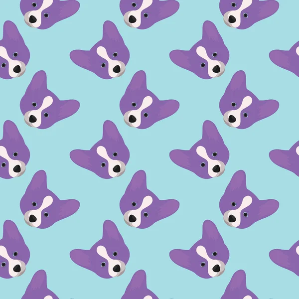 紫色の犬 青い背景のシームレスなパターン — ストックベクタ