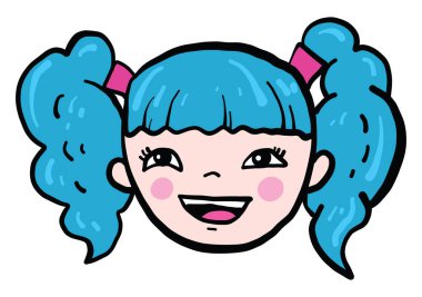 Mavi saçlı kız, illüstrasyon, beyaz arkaplanda vektör