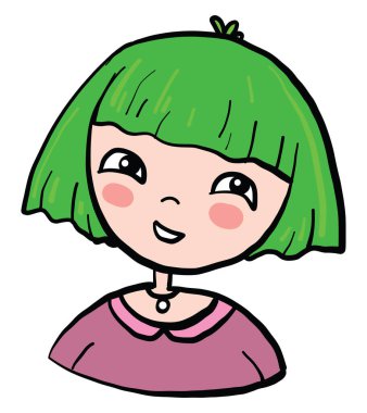 Yeşil saçlı kız, illüstrasyon, beyaz arkaplanda vektör