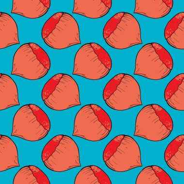 Turuncu fındık, mavi arka planda pürüzsüz desen..