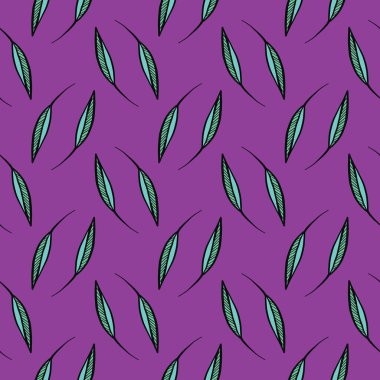 İnce yapraklar, mor arkaplanda pürüzsüz desen.