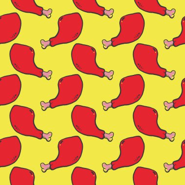 Kızarmış tavuk budu, sarı arka planda pürüzsüz desen..