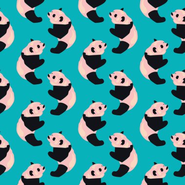 Küçük pandalar, mavi arka planda kusursuz desenler..