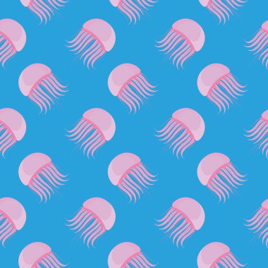 Pembe denizanası, mavi arka planda pürüzsüz desen..