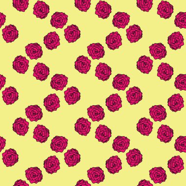 Pembe güller, sarı arkaplanda pürüzsüz desenler.