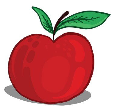 Saplı kırmızı elma, resimleme, beyaz arkaplanda vektör