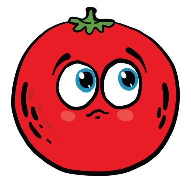 Mavi gözlü üzgün domates, illüstrasyon, beyaz arka planda vektör