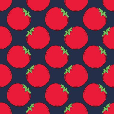 Kırmızı domates, koyu mavi arka planda pürüzsüz desen.