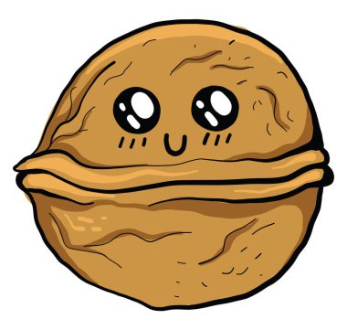 Şirin kahverengi ceviz, illüstrasyon, beyaz arkaplanda vektör.