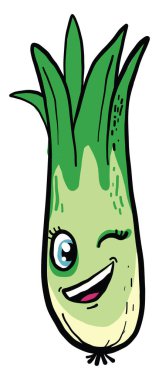 Küçük yeşil pırasa göz kırpması, illüstrasyon, beyaz arkaplanda vektör