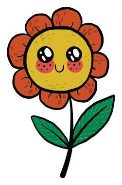 Mutlu küçük çiçek, illüstrasyon, beyaz arkaplanda vektör