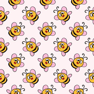 İnanılmaz arı, açık pembe arka planda kusursuz desen.