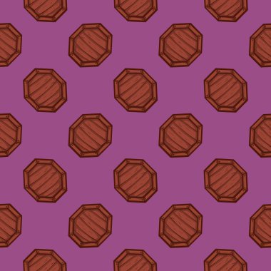 Küçük ahşap masa, mor arkaplanda pürüzsüz desen..