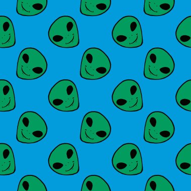 Gülümseyen uzaylılar, beyaz arka planda kusursuz desenler..