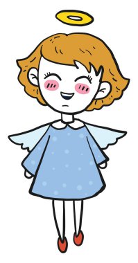 Gülümseyen melek, illüstrasyon, beyaz arka planda vektör.