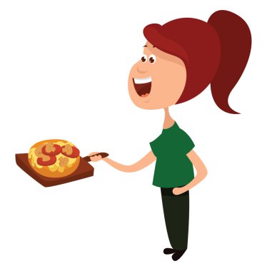 Pizza pişirme, illüstrasyon, beyaz arkaplanda vektör.