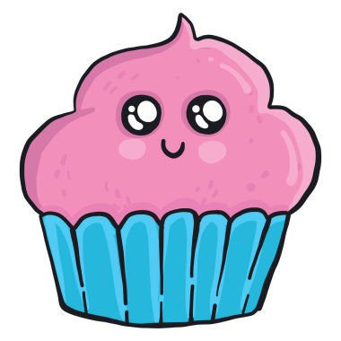 Şirin pembe kek, illüstrasyon, beyaz arka planda vektör..