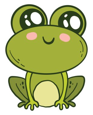 Küçük şirin yeşil kurbağa, illüstrasyon, beyaz arka planda vektör..