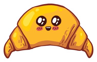 Heyecanlı küçük kruvasan, illüstrasyon, beyaz arka planda vektör.