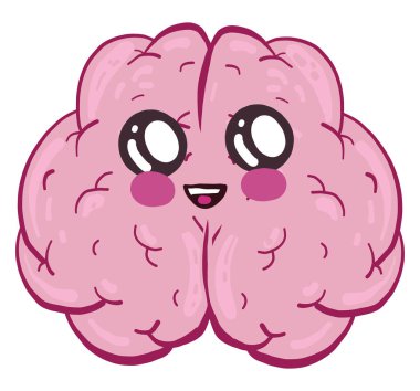 Heyecanlı küçük beyin, çizim, beyaz arka planda vektör.