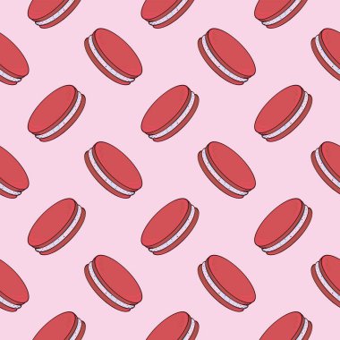 Pembe badem kurabiyeleri, pembe arka planda pürüzsüz desen..