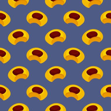 Isırılmış kurabiye, koyu mor arka planda pürüzsüz desen..