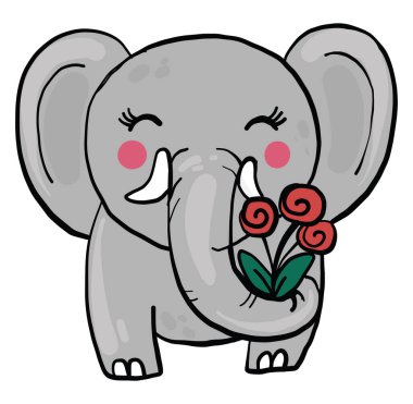 Çiçekli fil, illüstrasyon, beyaz arkaplanda vektör.