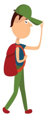 Sırt çantalı, resimli, beyaz arka planda vektör..