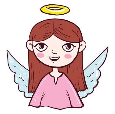 Kahverengi saçlı melek, illüstrasyon, beyaz arkaplanda vektör.