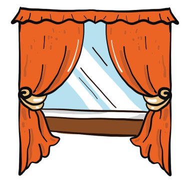 Turuncu perdeler, illüstrasyon, beyaz arkaplanda vektör.