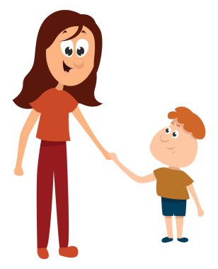 Anne ile oğlu, illüstrasyon, beyaz arka plan vektörü.