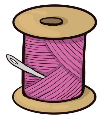 Mor iplik ve iğne, illüstrasyon, beyaz arkaplanda vektör.