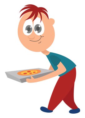 Pizza teslimatı, illüstrasyon, beyaz arkaplan vektörü.