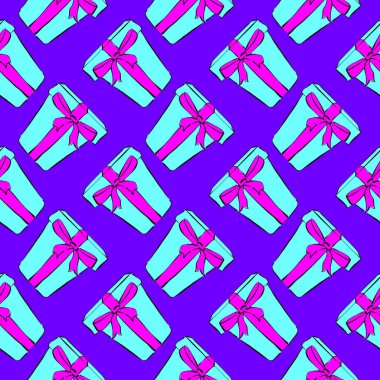 Mavi bir fiyonk ve mor arkaplanda pürüzsüz bir desen var..