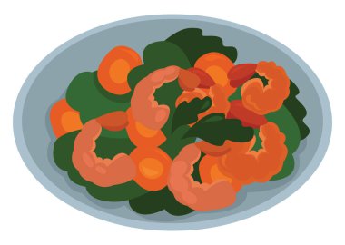 Karides salatası, illüstrasyon, beyaz arkaplanda vektör.